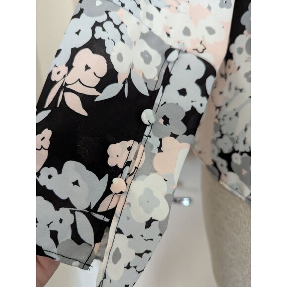 Floral Print Ruffle Front Chiffon Blouse With Mock Neck-lp - Picture 8 of 15